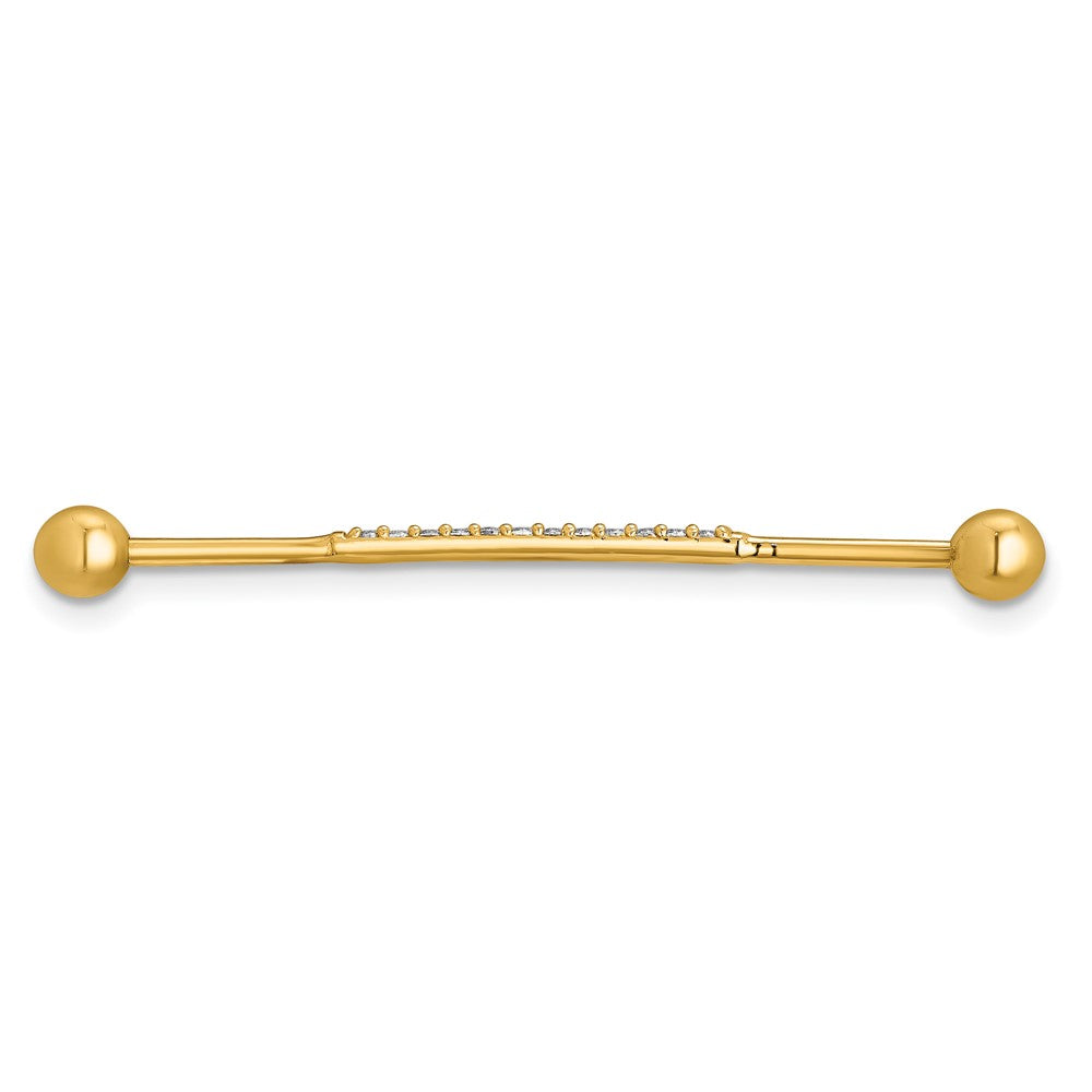 14K Yellow Gold Polished CZ Industrial Bar
