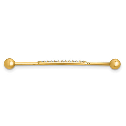 14K Yellow Gold Polished CZ Industrial Bar