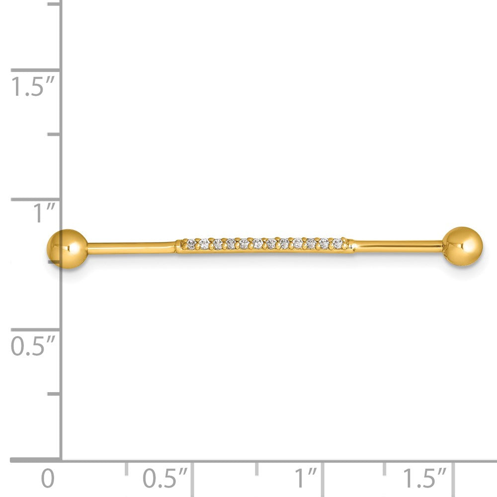 14K Yellow Gold Polished CZ Industrial Bar