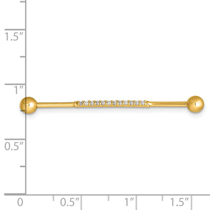 14K Yellow Gold Polished CZ Industrial Bar