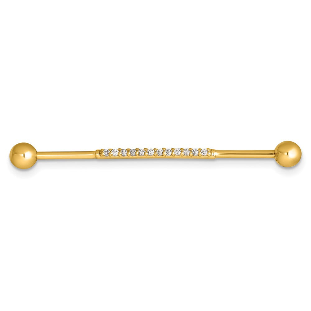 14K Yellow Gold Polished CZ Industrial Bar