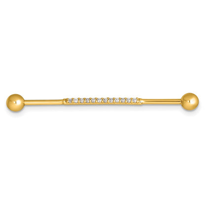 14K Yellow Gold Polished CZ Industrial Bar
