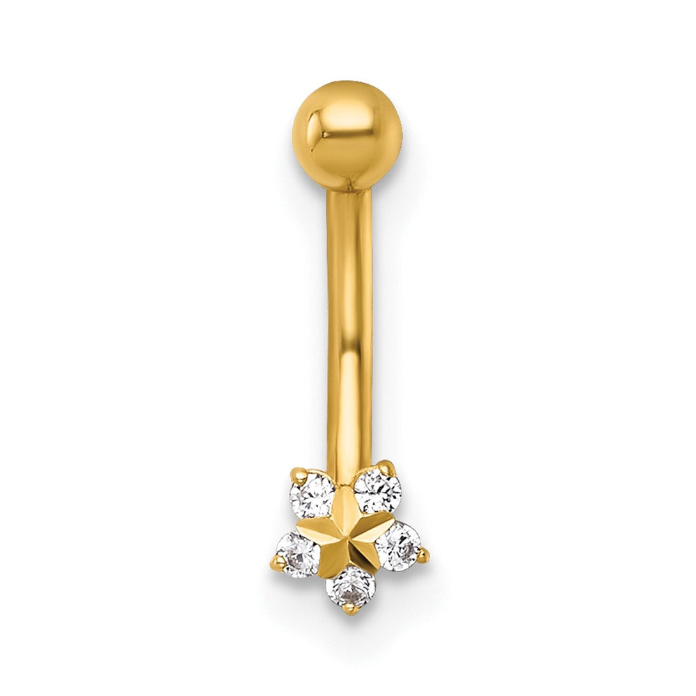 14K Yellow Gold Polished and Diamond-Cut CZ Flower Eyebrow Ring