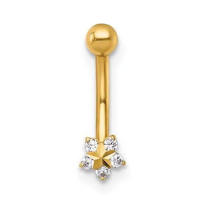 14K Yellow Gold Polished and Diamond-Cut CZ Flower Eyebrow Ring