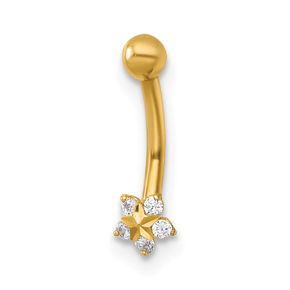 14K Yellow Gold Polished and Diamond-Cut CZ Flower Eyebrow Ring