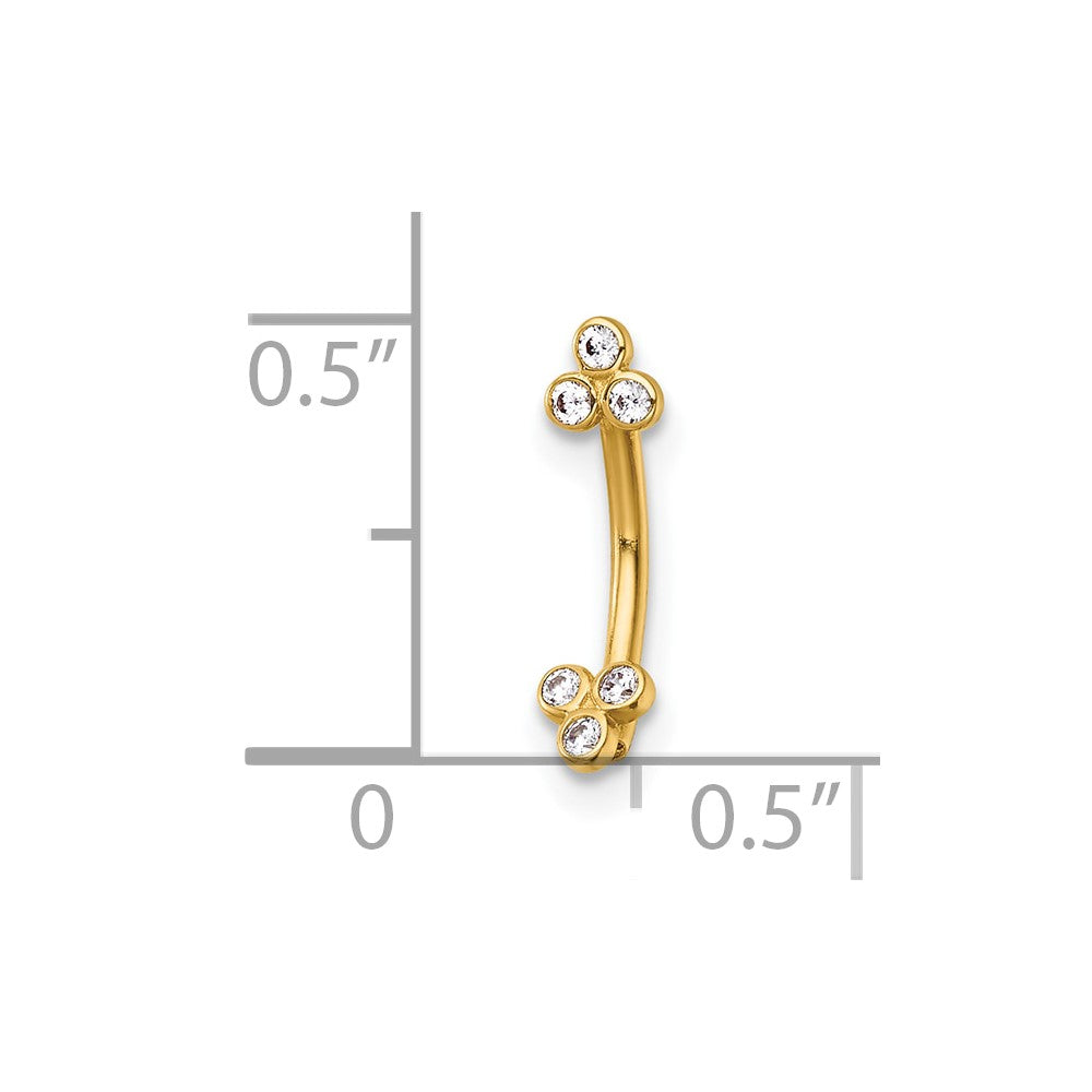 14K Yellow Gold Polished CZ Eyebrow Ring