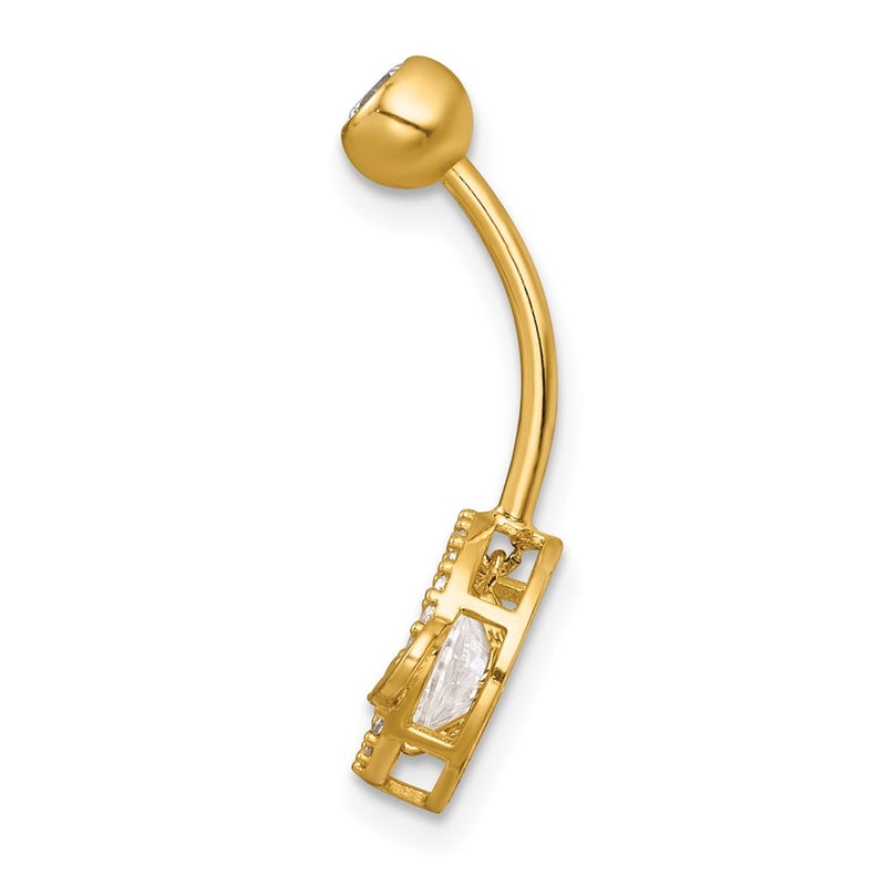 14K Yellow Gold Polished Vibrant CZ Saturn/planet Navel Ring