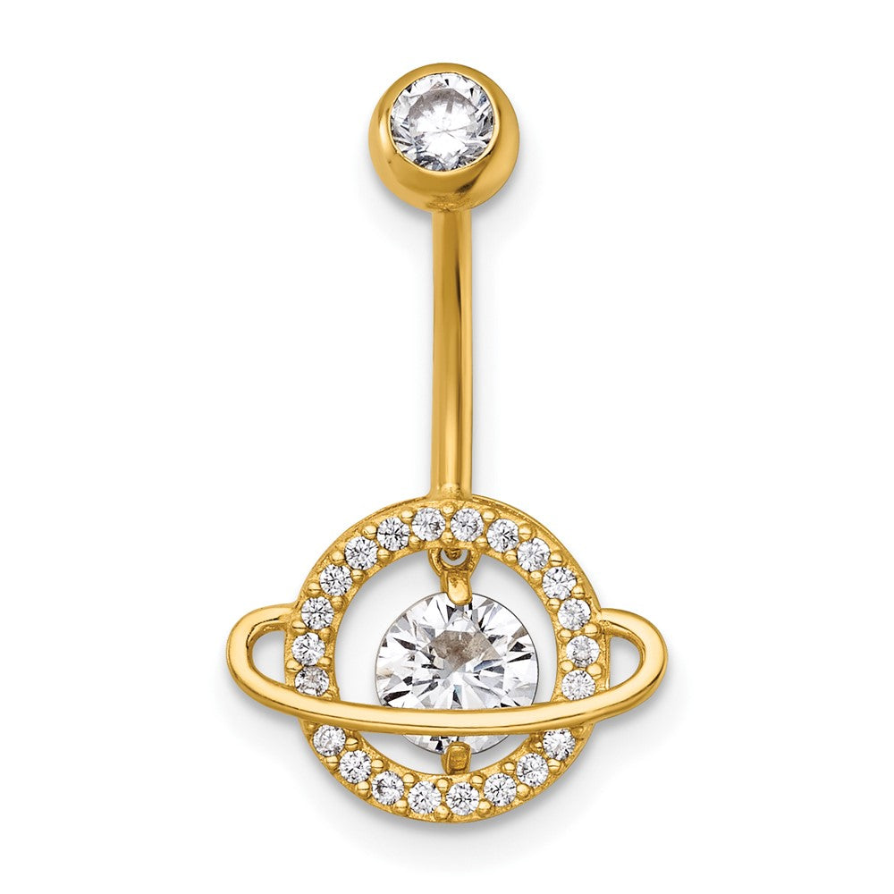 14K Yellow Gold Polished Vibrant CZ Saturn/planet Navel Ring