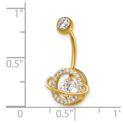14K Yellow Gold Polished Vibrant CZ Saturn/planet Navel Ring
