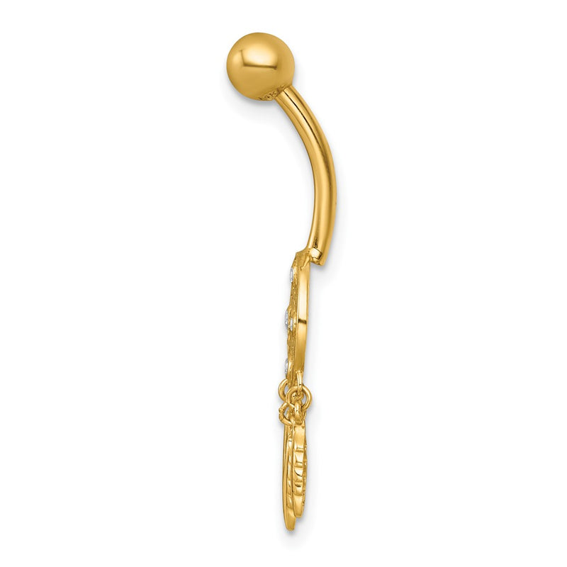 14K Yellow Gold Polished CZ Dream Catcher Navel Ring
