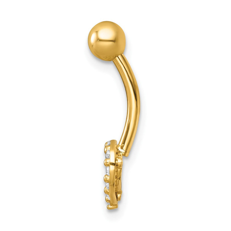 14K Yellow Gold Polished Pave CZ Heart Navel Ring
