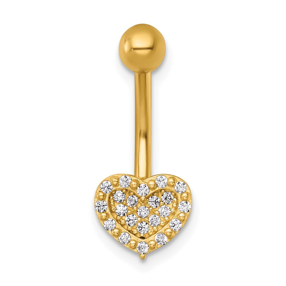 14K Yellow Gold Polished Pave CZ Heart Navel Ring
