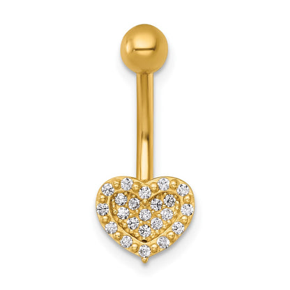 14K Yellow Gold Polished Pave CZ Heart Navel Ring