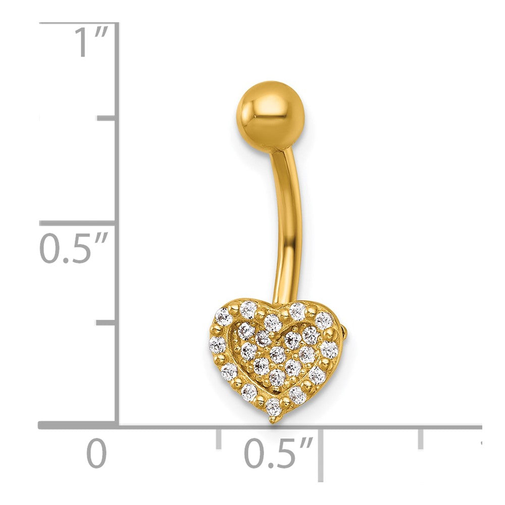 14K Yellow Gold Polished Pave CZ Heart Navel Ring