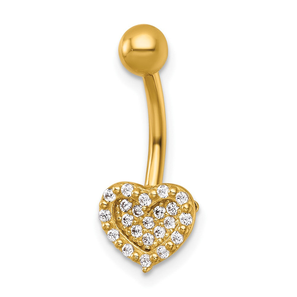 14K Yellow Gold Polished Pave CZ Heart Navel Ring