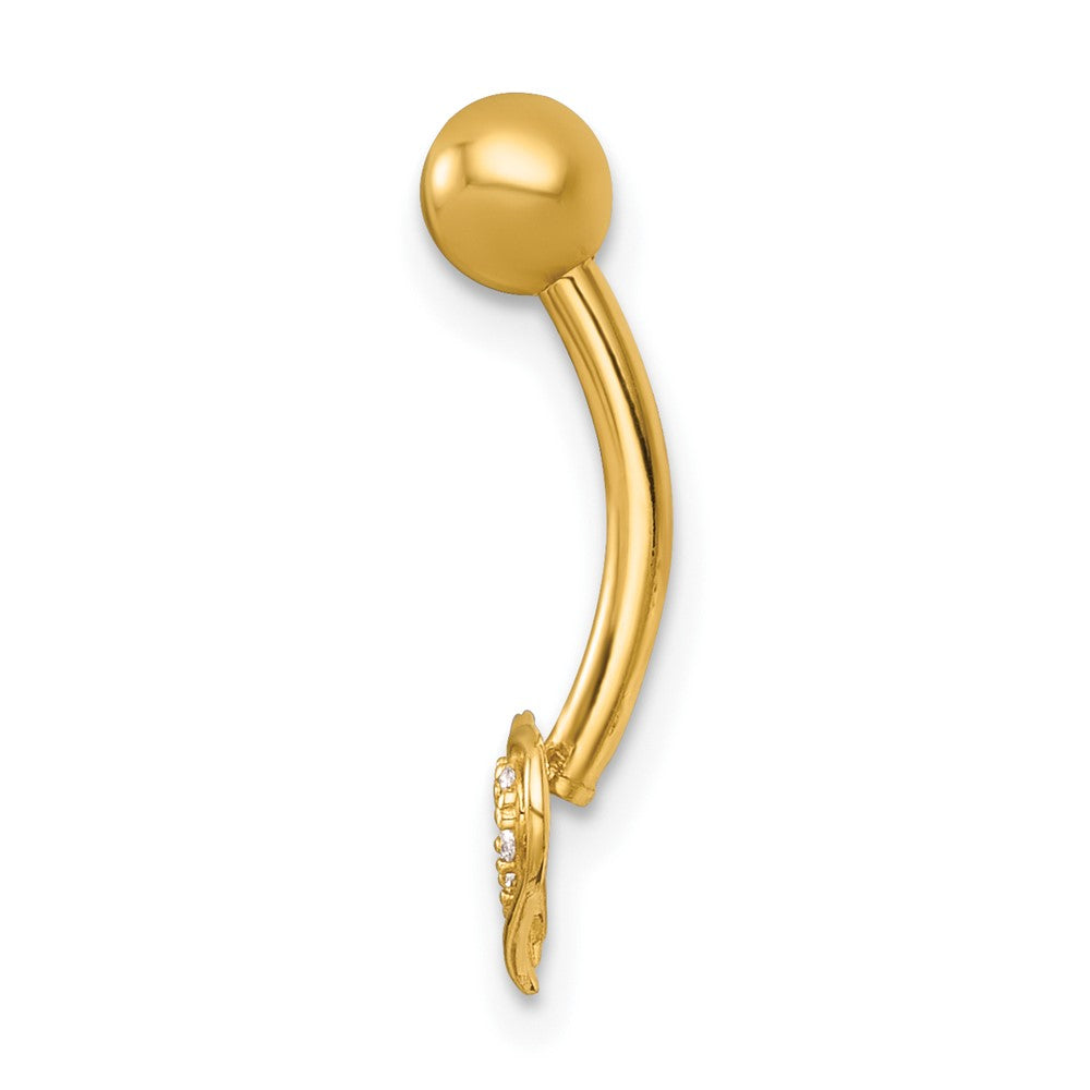14K Yellow Gold Polished CZ Double Heart Navel Ring