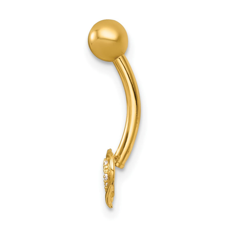 14K Yellow Gold Polished CZ Double Heart Navel Ring