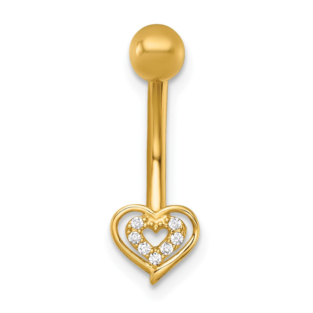 14K Yellow Gold Polished CZ Double Heart Navel Ring