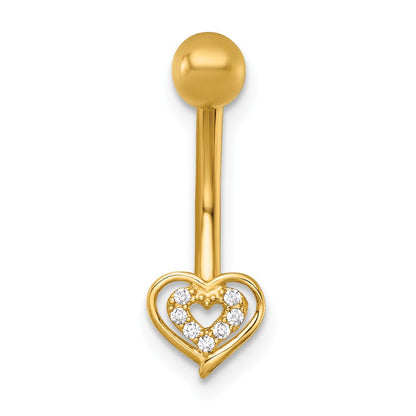 14K Yellow Gold Polished CZ Double Heart Navel Ring