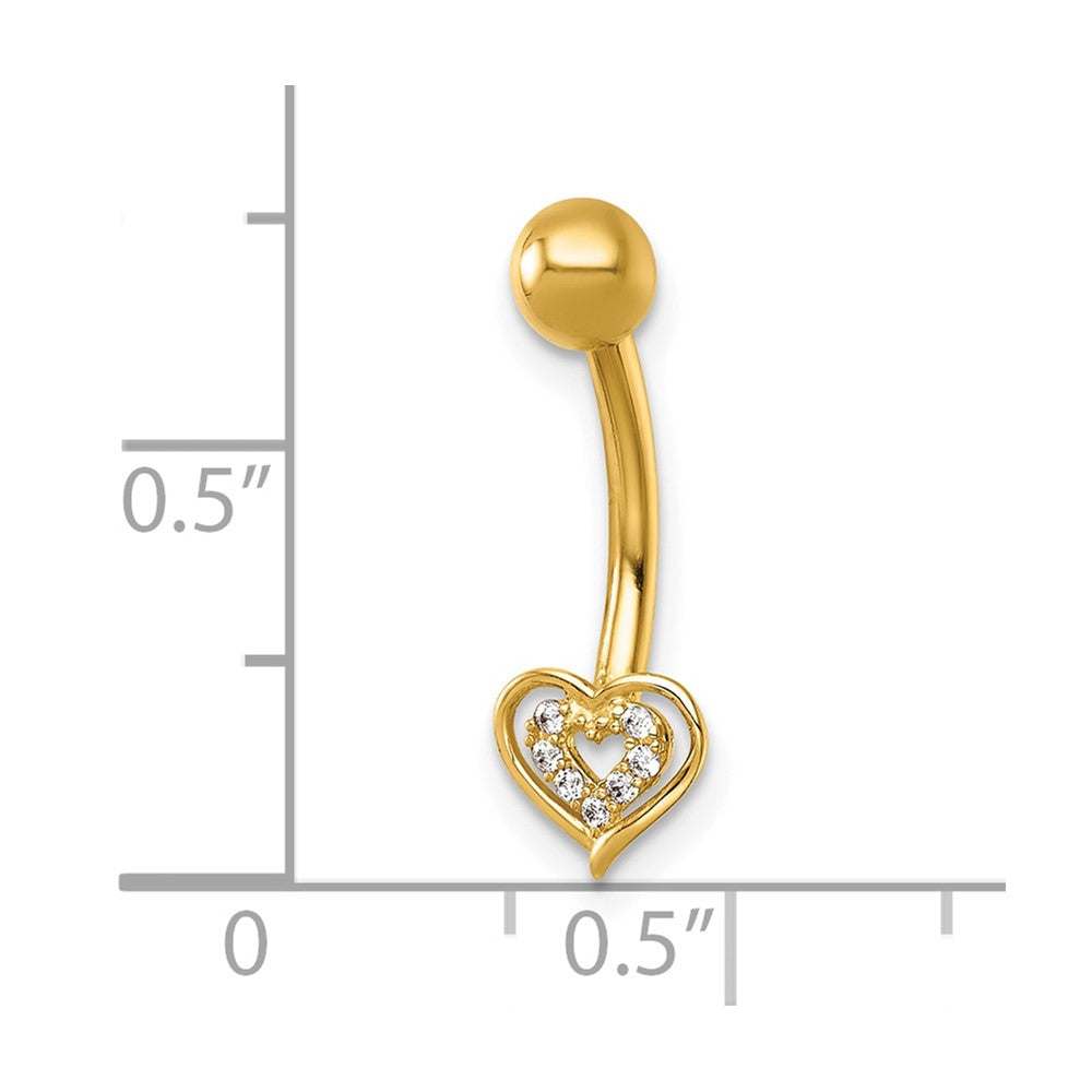 14K Yellow Gold Polished CZ Double Heart Navel Ring
