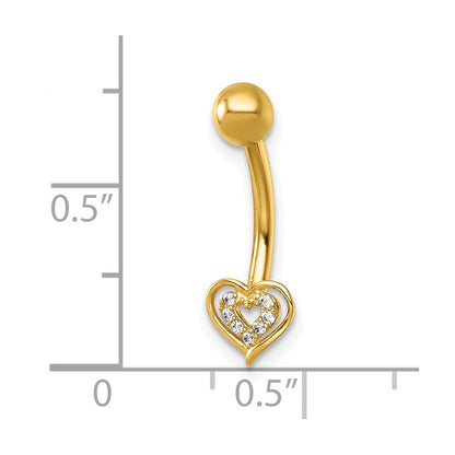 14K Yellow Gold Polished CZ Double Heart Navel Ring