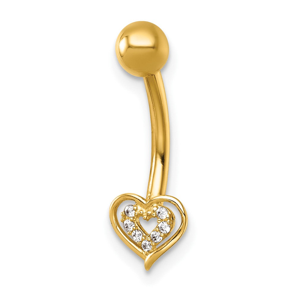 14K Yellow Gold Polished CZ Double Heart Navel Ring