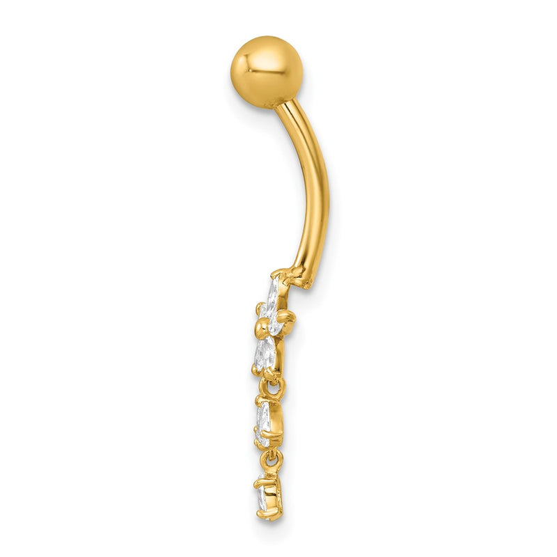 14K Yellow Gold Polished CZ Dangling Flower Navel Ring