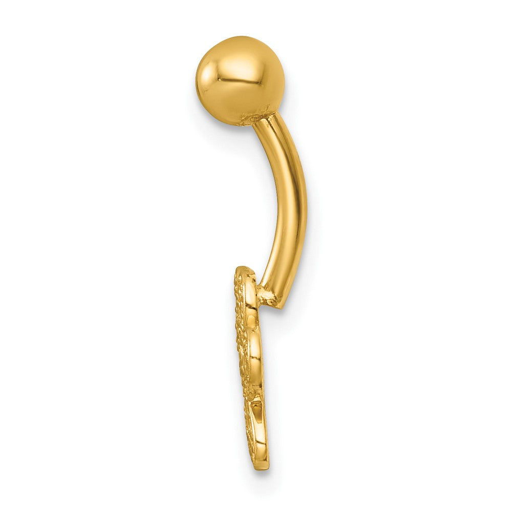 14K Yellow Gold Polished CZ Pawprint Navel Ring