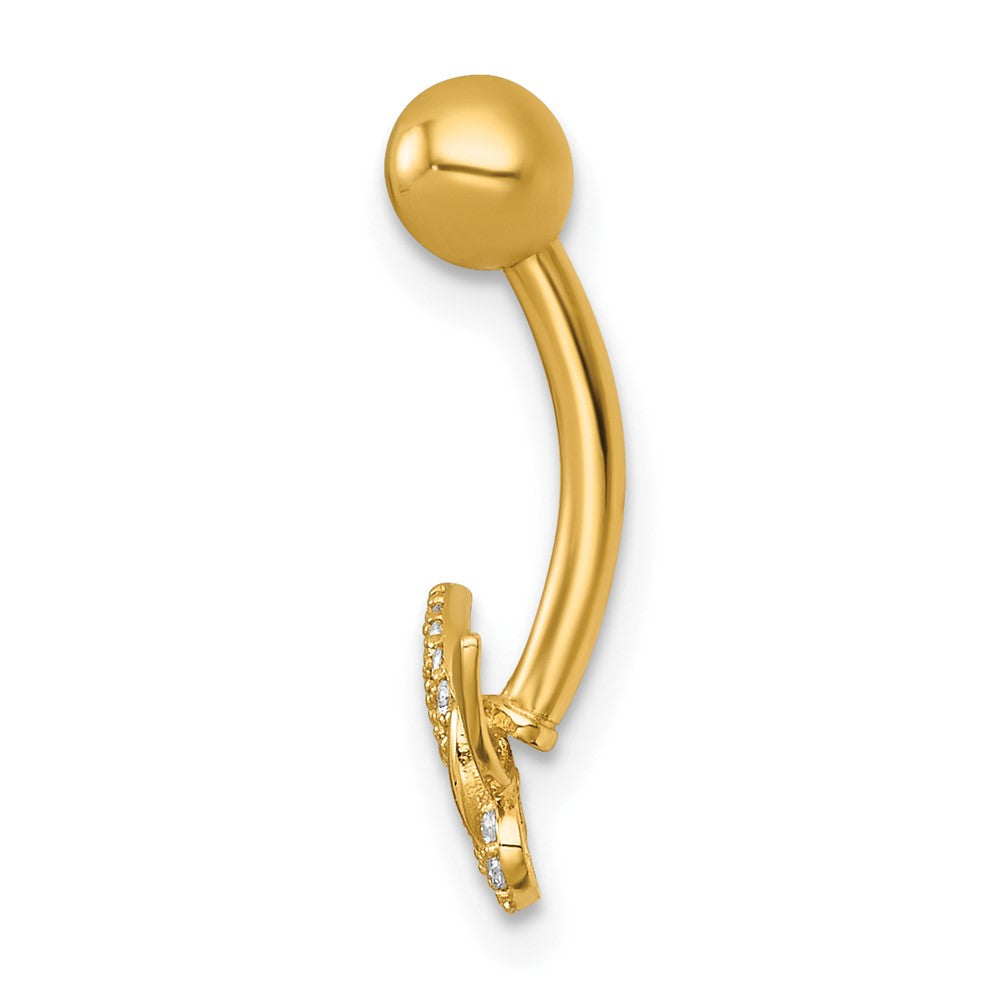 14K Yellow Gold Polished CZ Butterfly Navel Ring