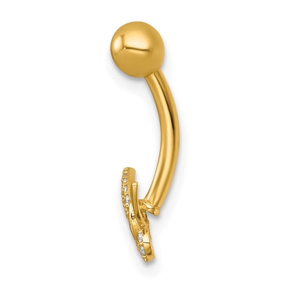 14K Yellow Gold Polished CZ Butterfly Navel Ring