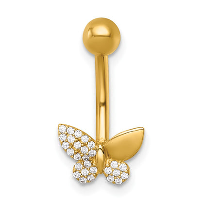14K Yellow Gold Polished CZ Butterfly Navel Ring