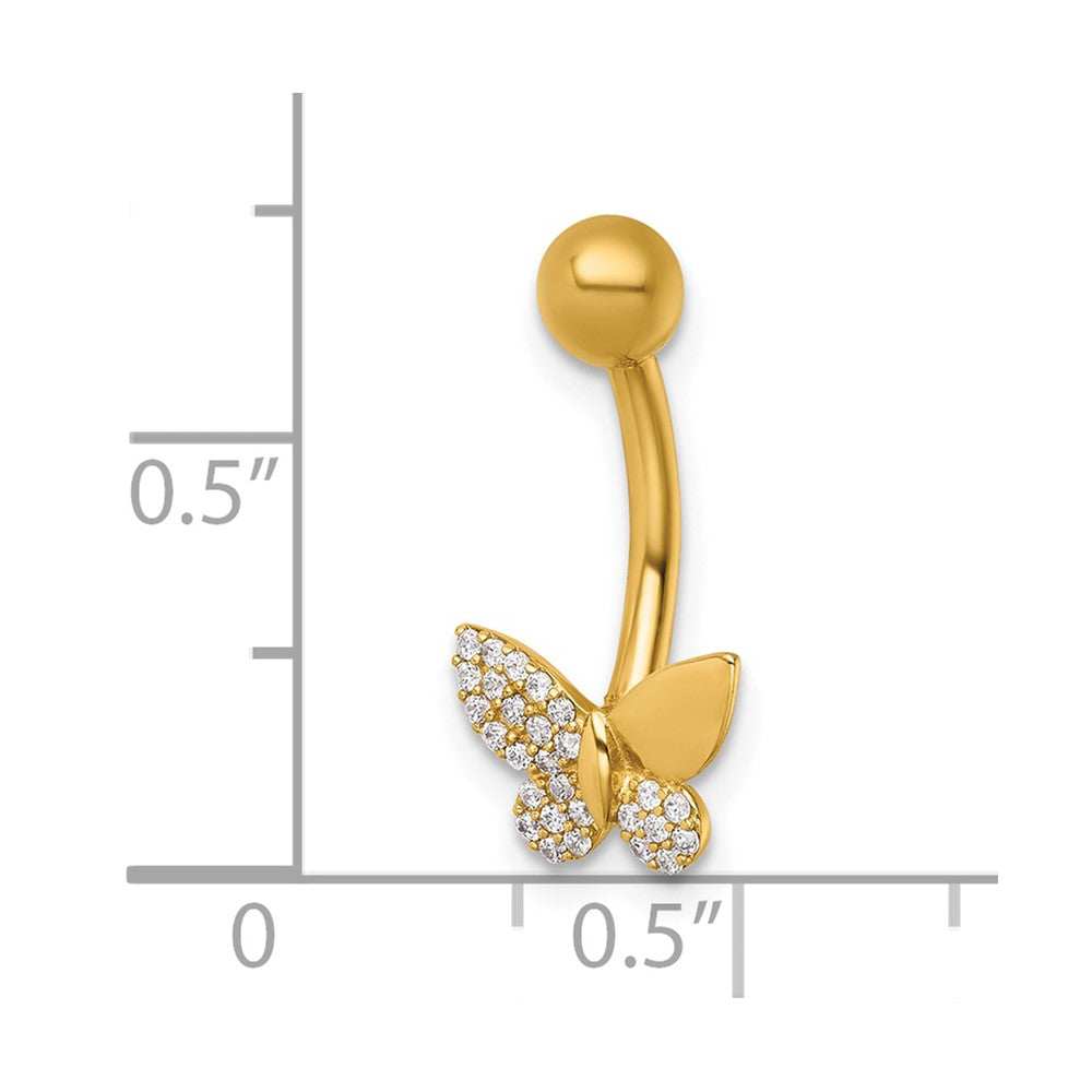 14K Yellow Gold Polished CZ Butterfly Navel Ring