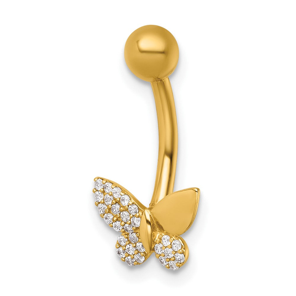 14K Yellow Gold Polished CZ Butterfly Navel Ring
