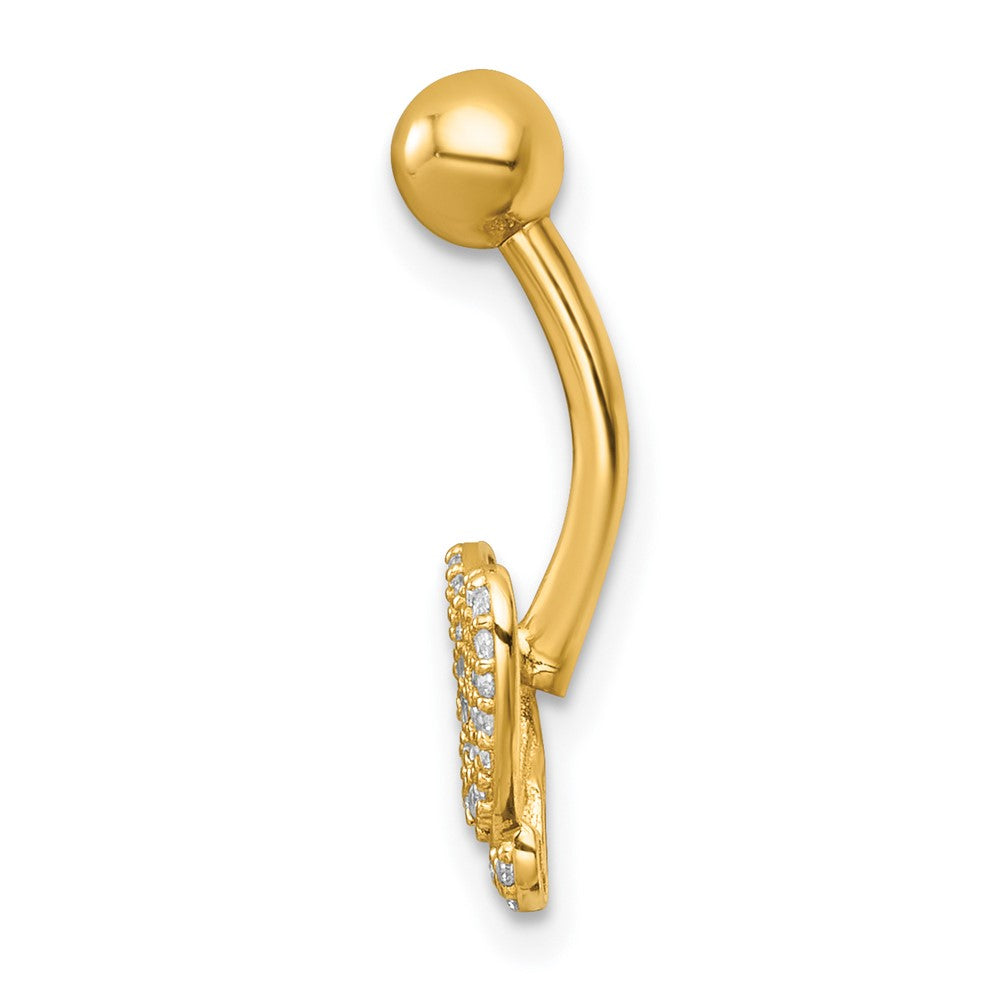 14K Yellow Gold Polished Pave CZ Butterfly Navel Ring