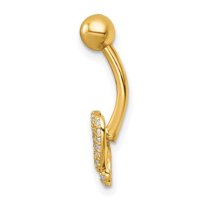 14K Yellow Gold Polished Pave CZ Butterfly Navel Ring
