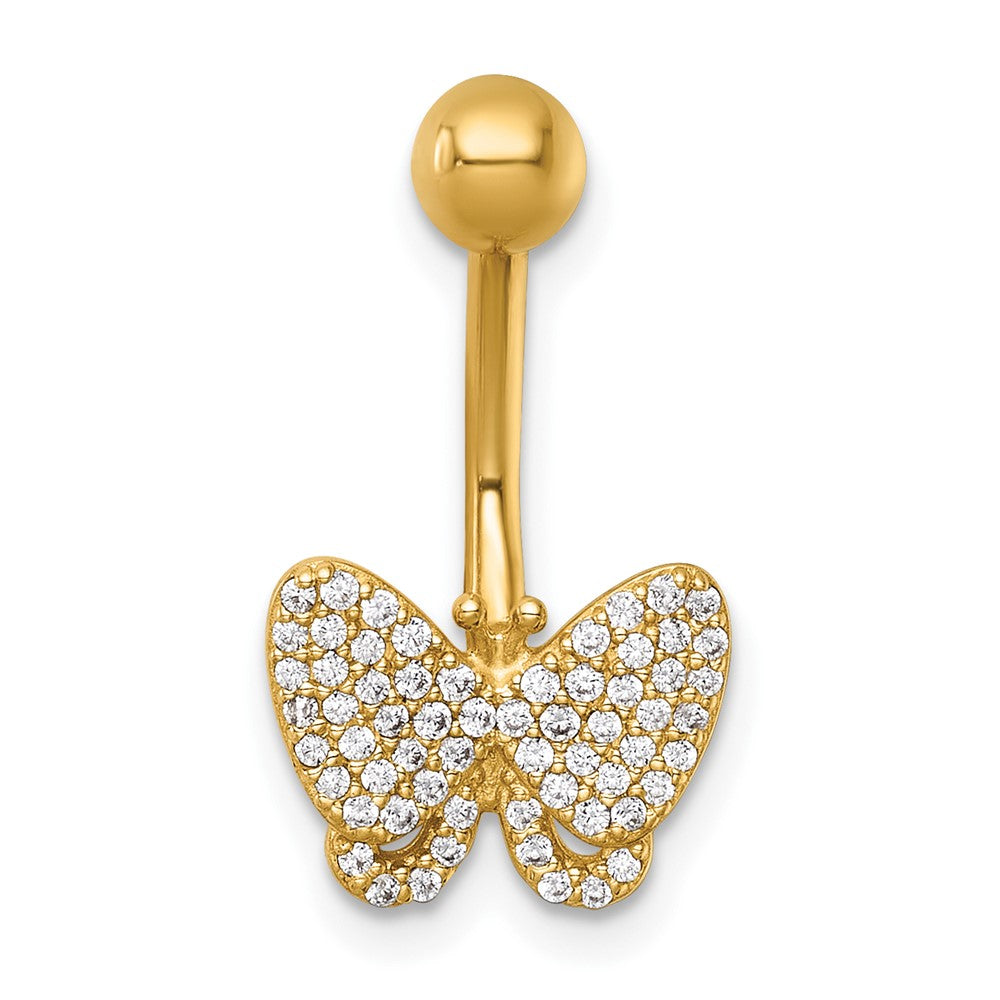 14K Yellow Gold Polished Pave CZ Butterfly Navel Ring