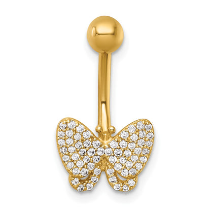 14K Yellow Gold Polished Pave CZ Butterfly Navel Ring