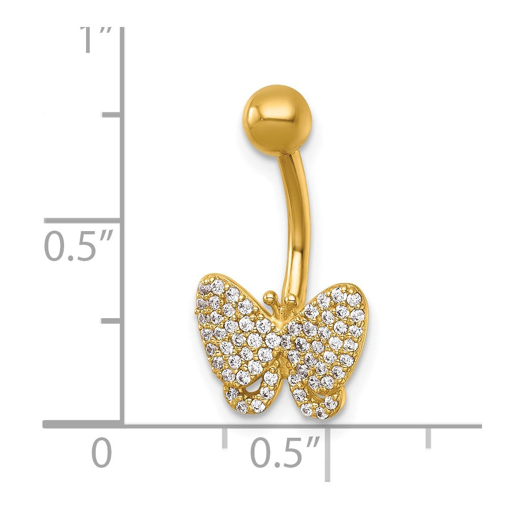 14K Yellow Gold Polished Pave CZ Butterfly Navel Ring