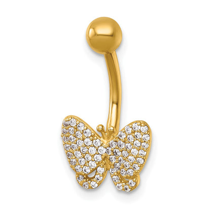 14K Yellow Gold Polished Pave CZ Butterfly Navel Ring