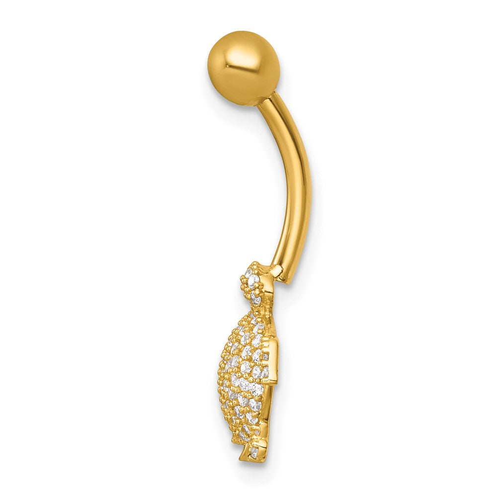 14K Yellow Gold Polished Pave CZ Turtle Navel Ring