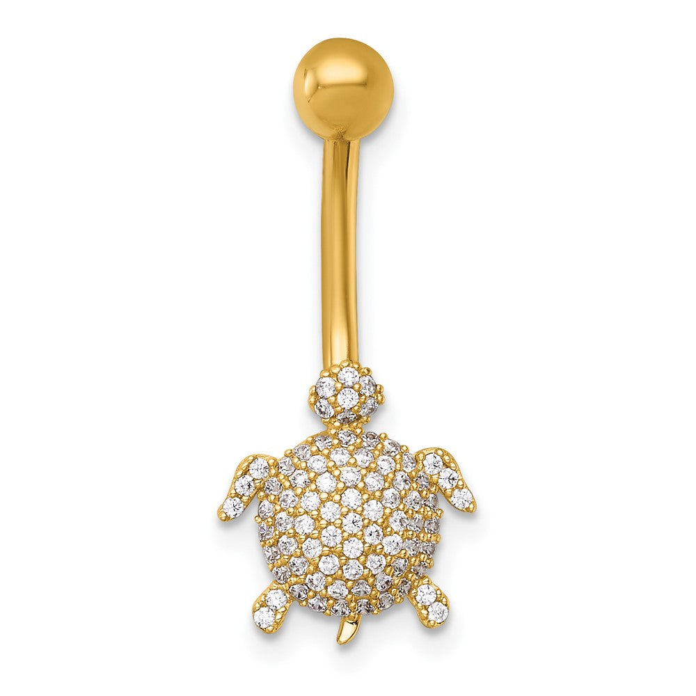 14K Yellow Gold Polished Pave CZ Turtle Navel Ring