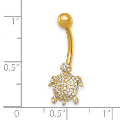 14K Yellow Gold Polished Pave CZ Turtle Navel Ring