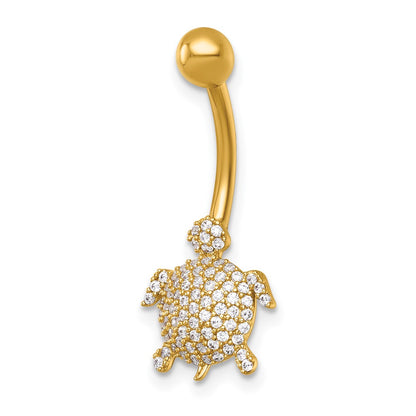 14K Yellow Gold Polished Pave CZ Turtle Navel Ring