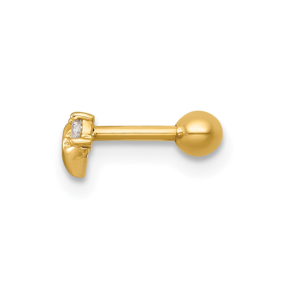 14K Yellow Gold Polished CZ Heart Labret Stud