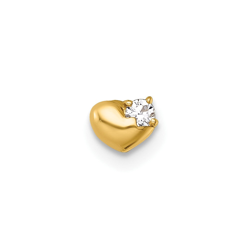 14K Yellow Gold Polished CZ Heart Labret Stud
