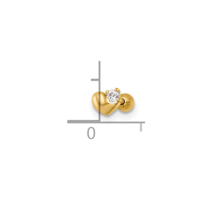 14K Yellow Gold Polished CZ Heart Labret Stud