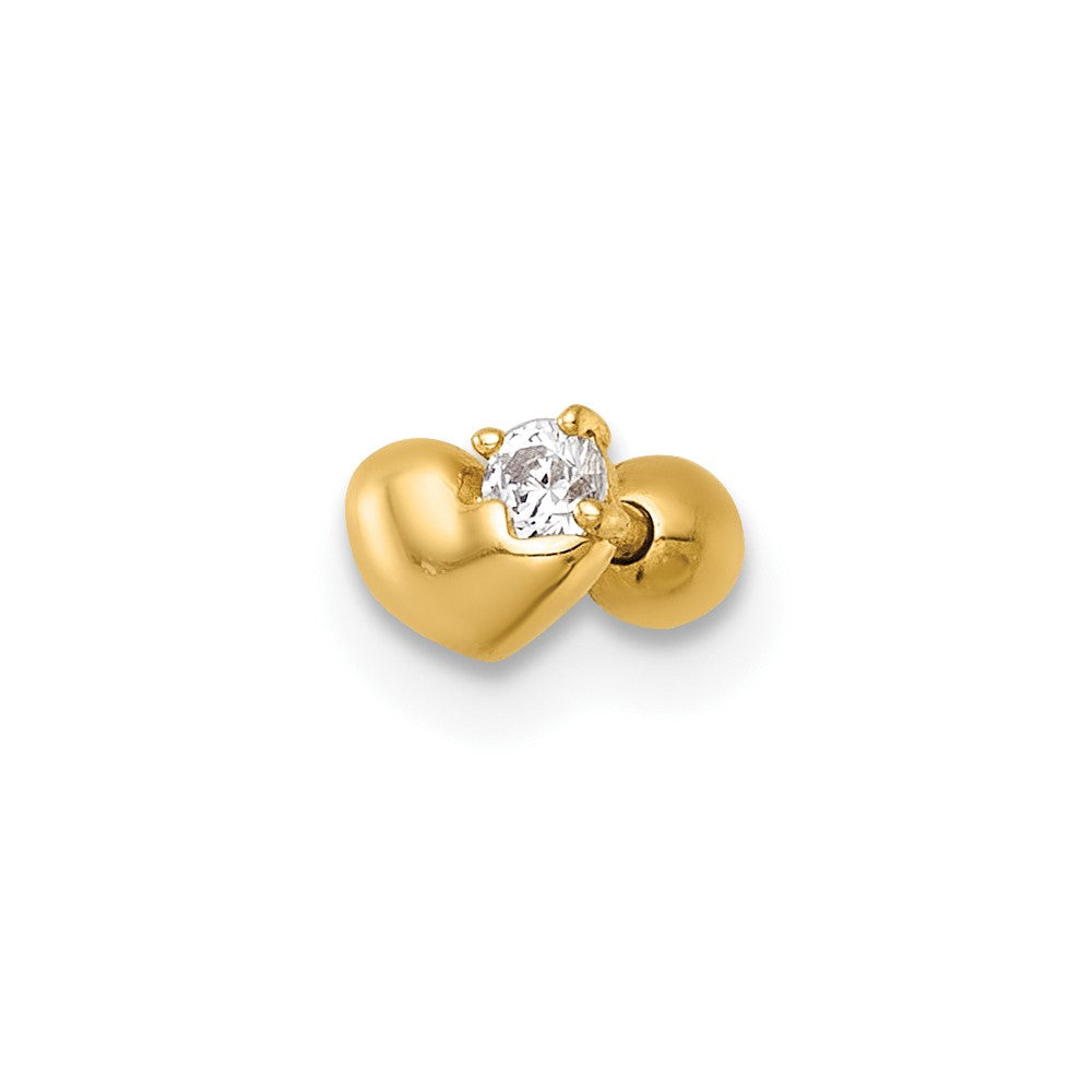 14K Yellow Gold Polished CZ Heart Labret Stud