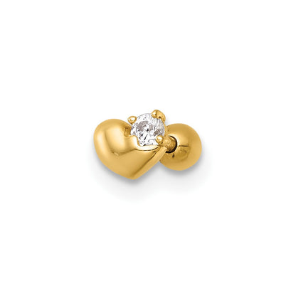 14K Yellow Gold Polished CZ Heart Labret Stud