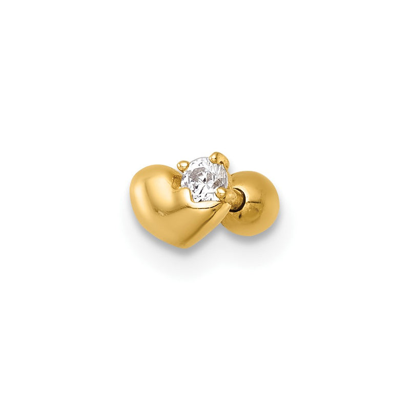14K Yellow Gold Polished CZ Heart Labret Stud