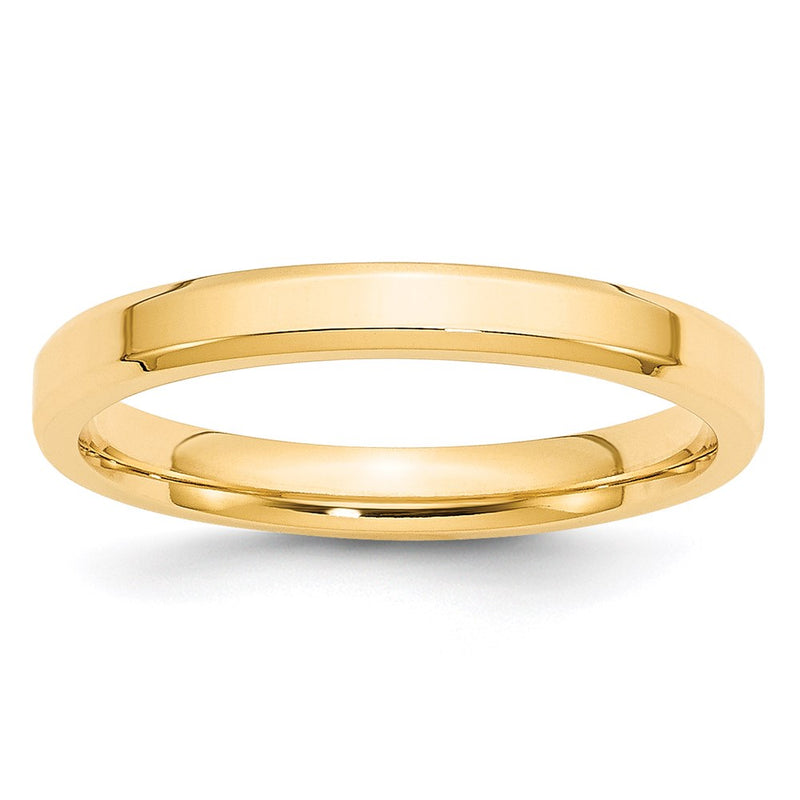 14k Yellow Gold 3mm Beveled Edge Comfort Fit Wedding Band Ring